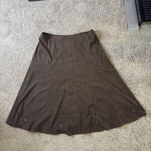Tan Jay Women's Suede-Like Skirt with Rivet & Floral Detail Brown Size 20W